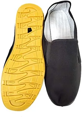 Ace Martial Arts Supply Kung Fu Closed Toe Slip On Shoes -Cotton Sole, Brown Rubber Sole and Yellow Bubble Gum Sole