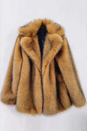 Brown Open Front Shaggy Women Faux Fur Coat