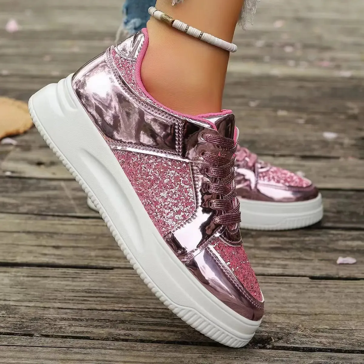 Funki Buys | Shoes | Women's Gold Sequins Platform Sneakers