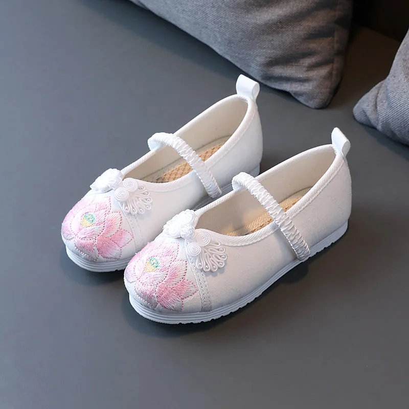 Lotus Embroidery Traditional Girls' Chinese Shoes Dancing Shoes