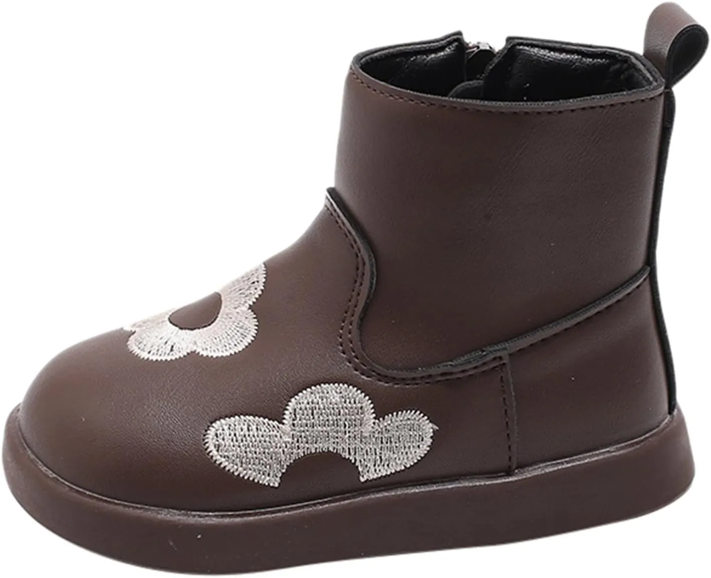 Toddler/Little Girls Short Ankle Boots Kids Flower Embroidery Side Zipper Dress Booties Casual School Flat Teenage Boots