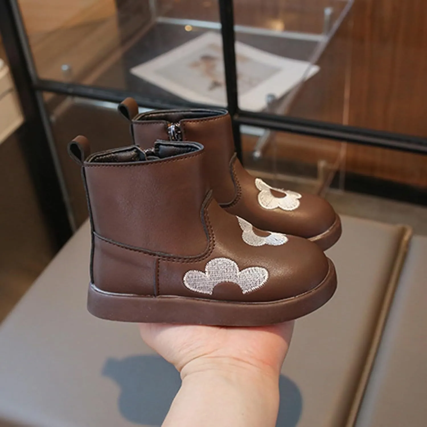 Toddler/Little Girls Short Ankle Boots Kids Flower Embroidery Side Zipper Dress Booties Casual School Flat Teenage Boots