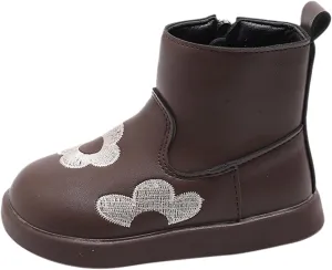 Toddler/Little Girls Short Ankle Boots Kids Flower Embroidery Side Zipper Dress Booties Casual School Flat Teenage Boots