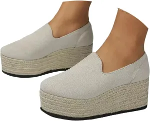 Women'S Running Shoes Platform Fashion Sneakers For Women Casual Flats Slip On Loafers Mid Heels Walking Shoes
