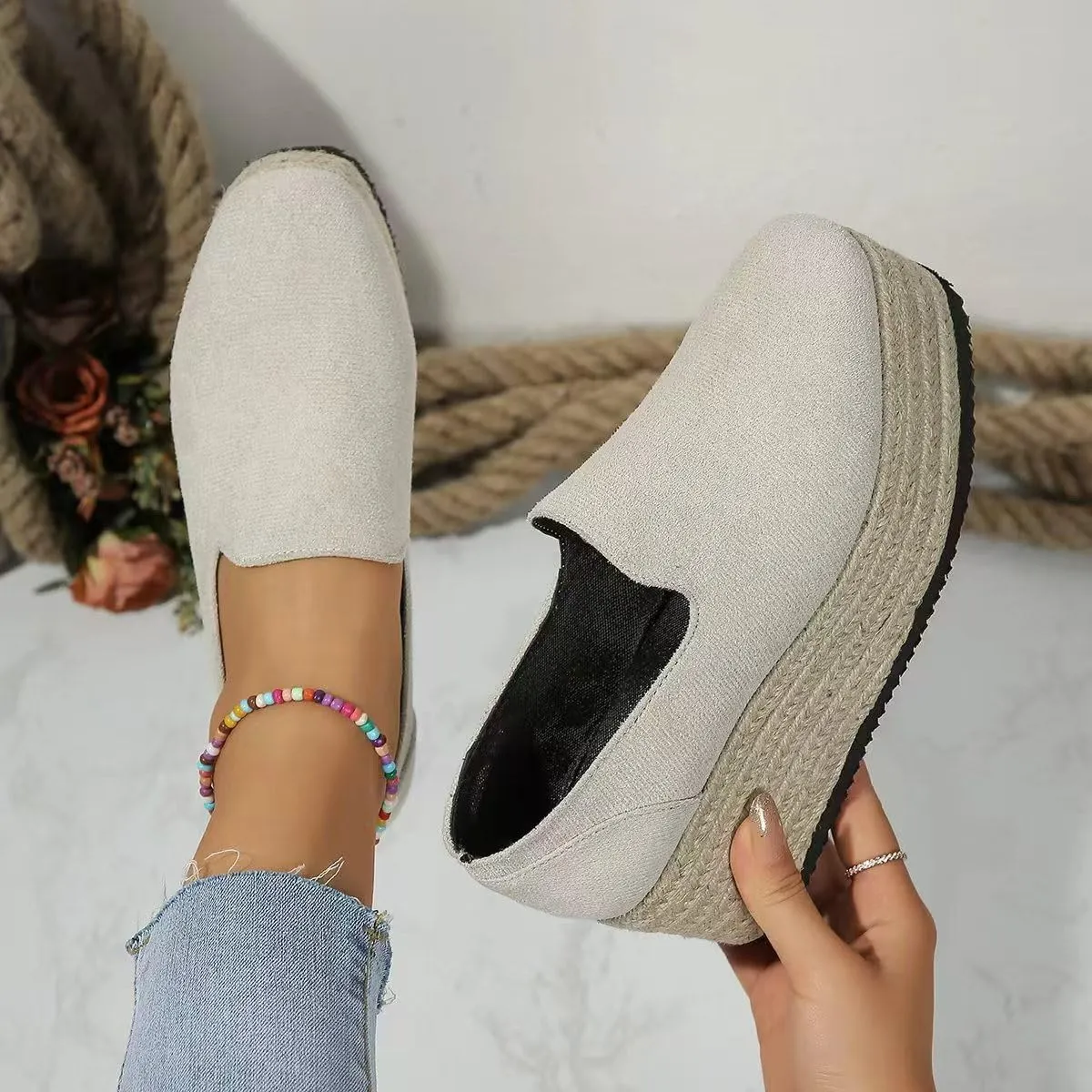 Women'S Running Shoes Platform Fashion Sneakers For Women Casual Flats Slip On Loafers Mid Heels Walking Shoes