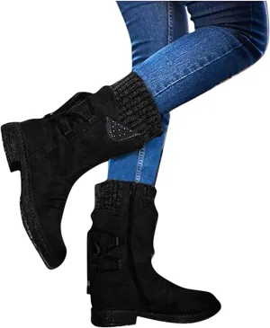 Women's Snow Boots Winter Warm Round Toe Lace Up Boot Western Platform Cowboy Boots Hiking Booties Non Slip Outdoor Mid Calf Boots Shoes