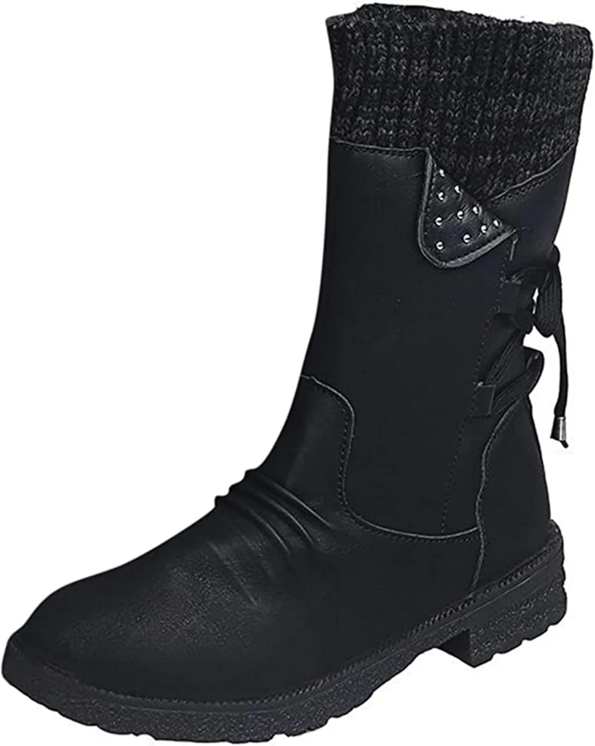 Women's Snow Boots Winter Warm Round Toe Lace Up Boot Western Platform Cowboy Boots Hiking Booties Non Slip Outdoor Mid Calf Boots Shoes