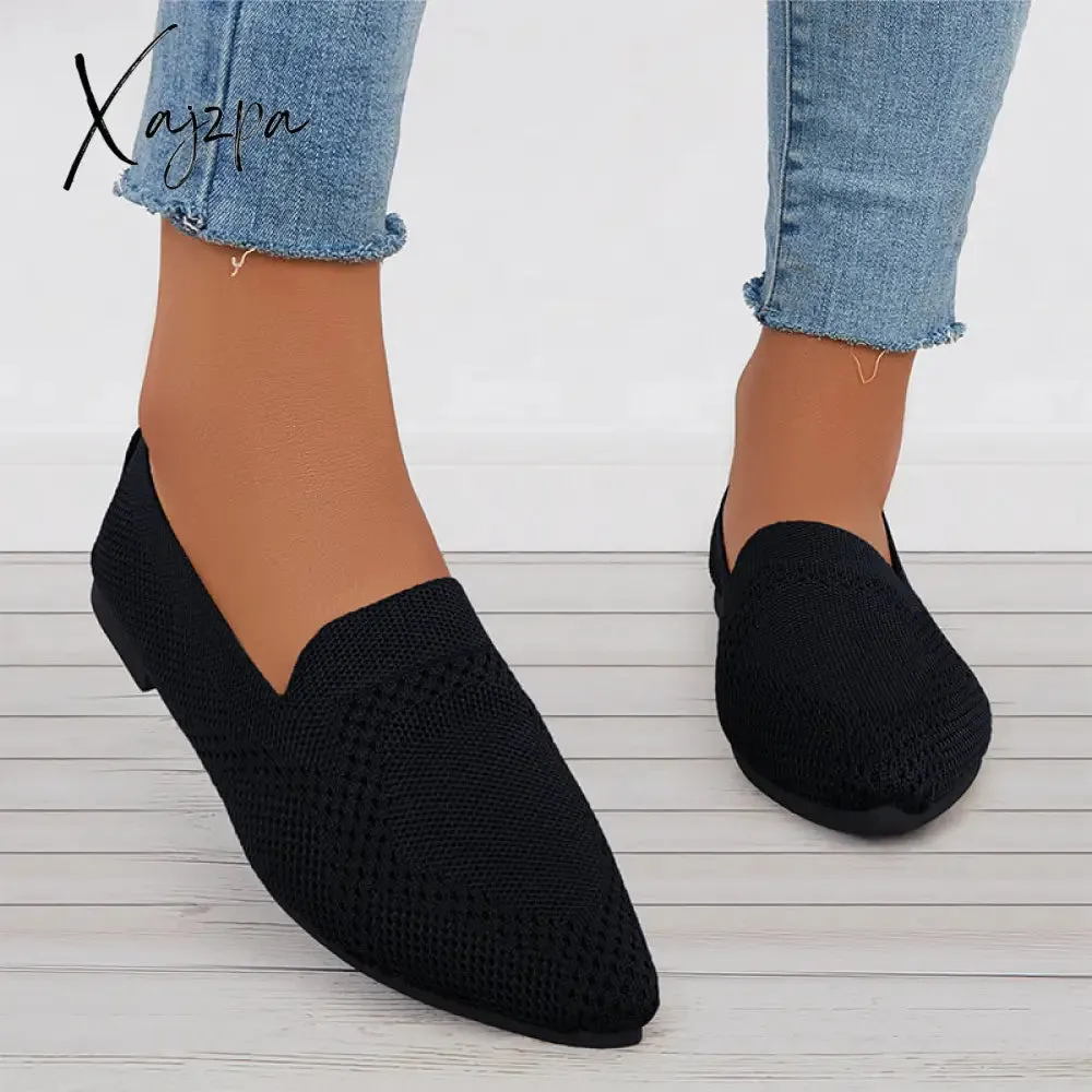 Xajzpa - Women's Pointed Toe Soft Knit Slip on Flats Breathable Loafers Shoes